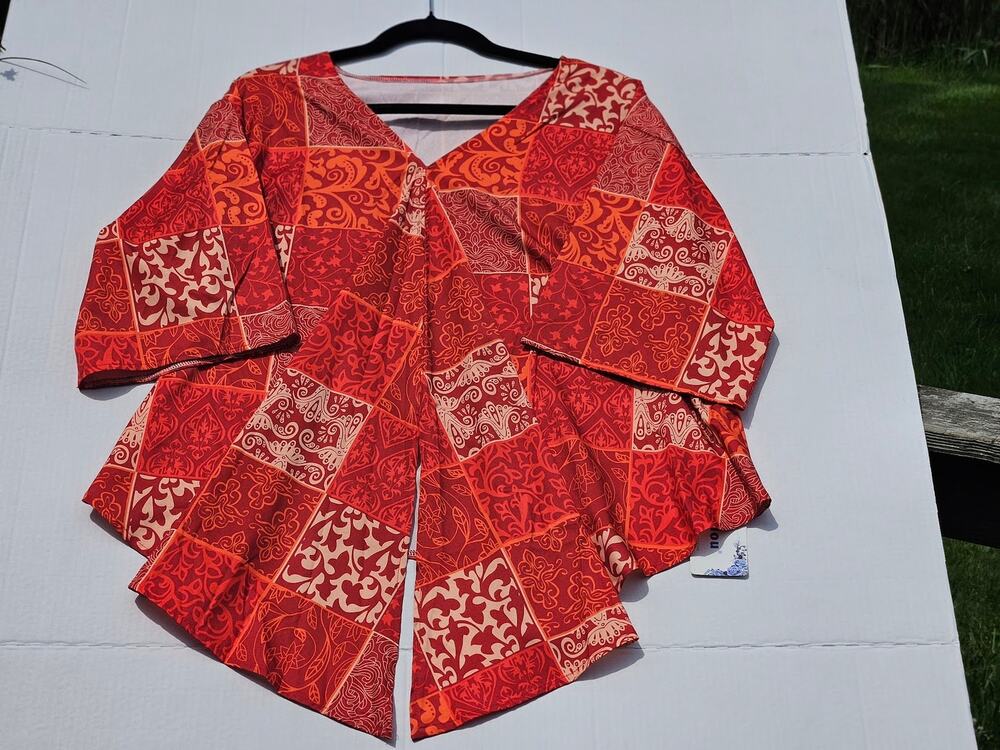 Ckikiou Orange Red Patchwork Plaid Batwing Tunic Blouse – NWT